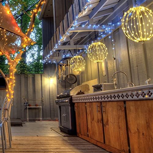 Christmas Ball Light Sphere, 16IN 128LED Hanging Tree Light and Pathway Lights with Hook and Stake, Foldable Metal Frame Light Ball for Outdoor Garden, UL Listed, Brown Frame, Warm White (Pack of 1) - Image 6