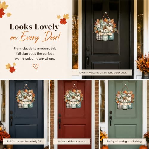 Fall Decorations for Home, Wooden Hello Fall Sign, Blue Fall Door Decor - Image 4