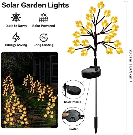 Solar Fall Lights for Thanksgiving Decorations Outdoor, Light up 40LED Orange Maple Leaves Path Lights, Waterproof Solar Thanksgiving Lights for Fall Autumn Garden Patio Home Decor 2PACK - Image 7