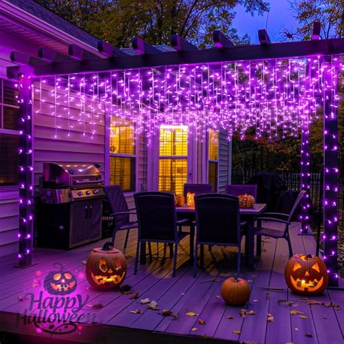66ft Purple Christmas Lights Outdoor, 640 LED Icicle Lights for Outside Indoor Twinkle Lights with Connectable Clear Wire 8 Modes Timer Waterproof for House Party Tree Holiday Yard Decorations - Image 7