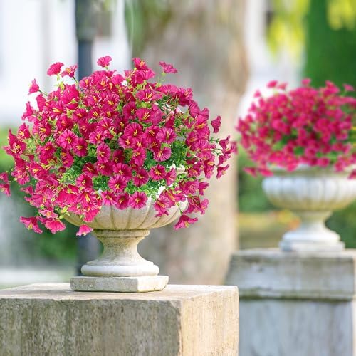 Artificial Flowers for Outdoors 12 Bundles Realistic Faux Plants UV Resistant Fake Silk Morning Glory with Eucalyptus for Front Door Planter Patio Porch Outside Spring Summer Decoration (Magenta) - Image 6