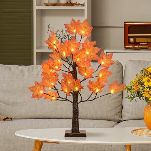 Lightshare 24IN Lighted Maple Tree for Fall Decorations, USB & Battery Operated with Timer Table Lights for Home Party Indoor Outdoor Thanksgiving Autumn Harvest Decor - Image 2