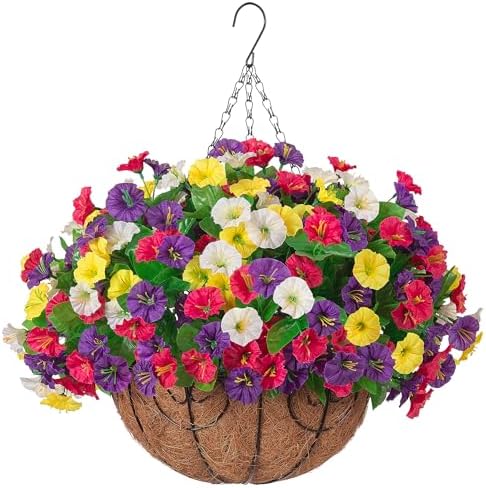 Ammyoo Artificial Fake Hanging Flowers with Basket for Spring Summer Decor by Ammyoo