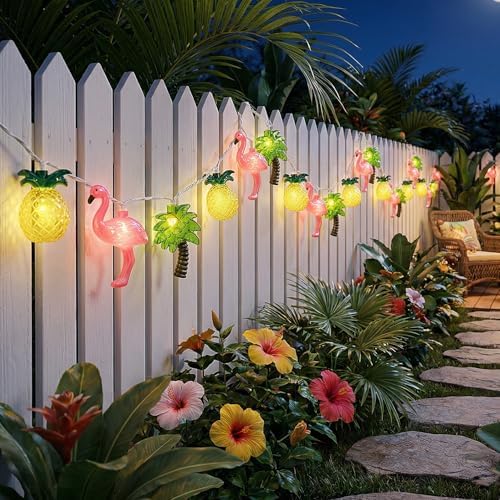 PASUTO 20LED Hawaiian Party Decorations String Lights, 12FT Summer Beach Decor Lights, Flamingo Pineapple Palm Tree Lights for Pool Beach Tropical Summer Party Indoor Outdoor Decorations - Image 2