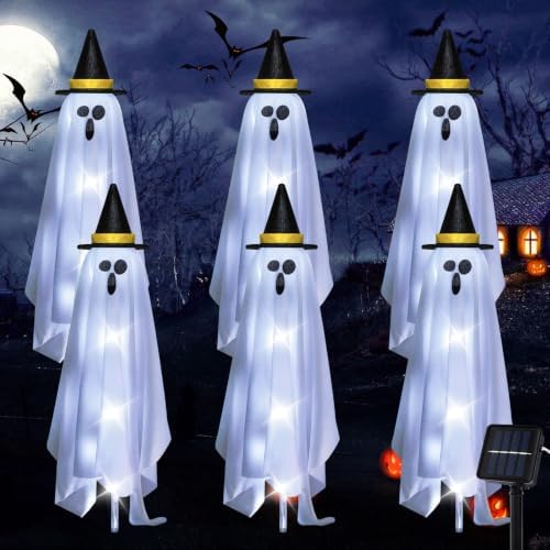 Halloween Decorations Solar Ghost Lights Outdoor, 6-Packs Solar Garden Spooky Decorations Lights, Light up Floating Scary Ghosts Decorations, Lights Yard, Pathway,Haunted House Party Decor by JIXXULVU