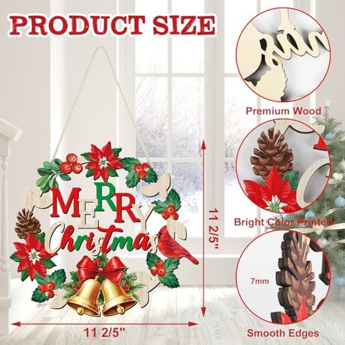 COCHIE Vintage Merry Christmas Decorations Xmas Bells Welcome Sign - Image 2
