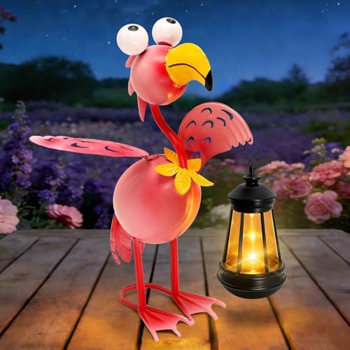 Solar Garden Lights Flamingo with Solar Lantern,Flamingo Statue Decor - Image 2