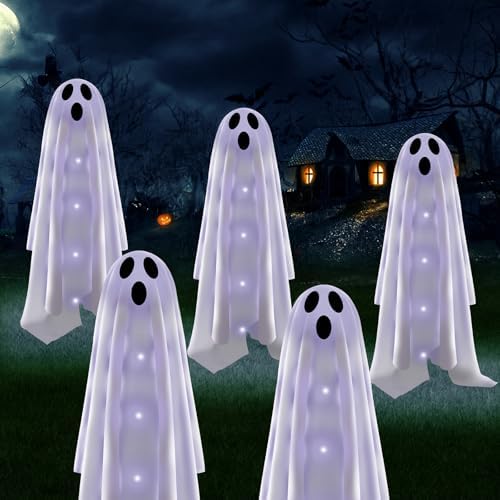 Halloween Decorations Solar Garden Lights Outdoor,6PACKS Halloween Ghost Decorations Lights with Scary Party Gifts Decor,Solar Scary Ghost Path Lights for Halloween Party Decor Cold White by Unknown