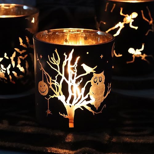 SHMILMH Halloween Glass Candle Holders Set of 4, Votive Tealight Holder Candle Jar for Making Candle, Halloween Office Kitchen Mantel Table Centerpiece Decoration - Image 4
