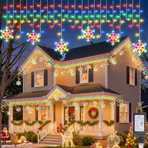 Minetom Icicle Lights Outdoor with Snowflake, 20FT 200 LED Icicle Light by Minetom