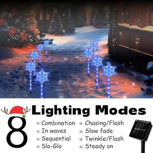 10 Pack Snowflake Solar Christmas Pathway Lights - Image 2