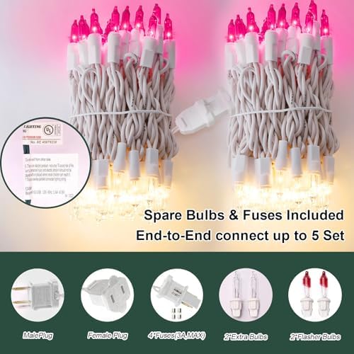 LAMPHOME Pink Clear Christmas Valentine's String Lights 100 Mini Incandescent Fairy Light Decor 20 Ft White Wire Indoor & Outdoor Party Patio Bedroom, Xmas Tree Garland Easter Holiday Decoration - Image 2