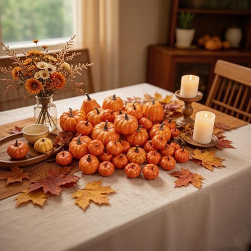 winemana 46 Pcs Artificial Pumpkins Fall Decorations, Orange - Image 4