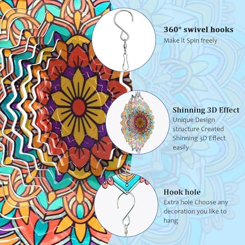 Mandala Daisy Wind Spinner, 12inch Kinetic Metal Wind Spinners - Image 4