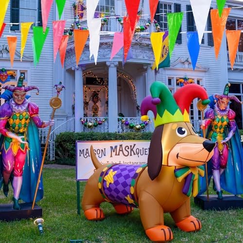 Leyndo 5.3 ft Mardi Gras Inflatable Outdoor Decorations Mardi Gras Dachshund Dog Inflatable Blow up Dachshund Dog with Built-in LED Lights for Holiday Party Indoor Outdoor Garden Lawn Yard Decoration - Image 5