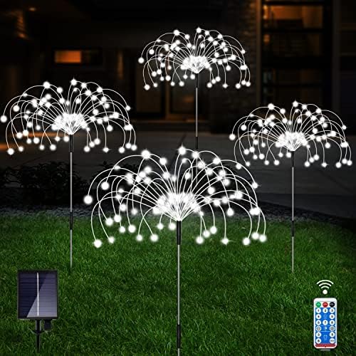 Solar Garden Lights Outdoor, 4 Pack 120 LED Waterproof Decorative String Lights 8 Modes with Remote DIY Outdoor Decor for Pathway Walkway Yard (Cool White) by JADAMOrganicFarming