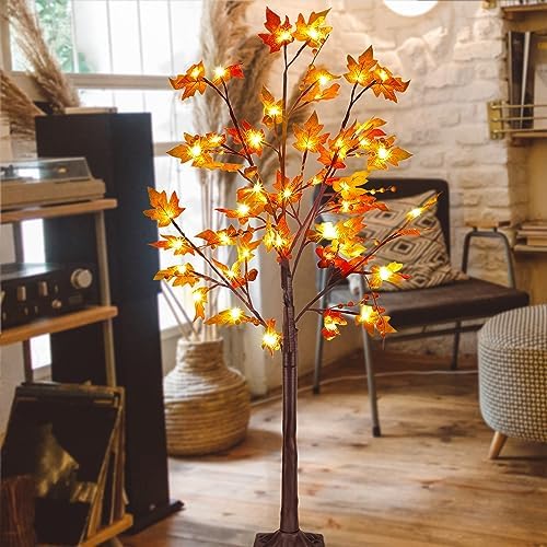 FORUP LED Lighted Maple Tree, 4 FT Lighted Artificial Tree for Thanksgiving Harvest Fall Festival Halloween Home Party Decoration - Image 6
