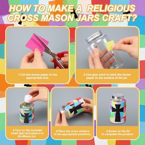 Qinyoung 12 Pcs Religion Cross Mason Jars Crafts Sunday School Crafts - Image 6