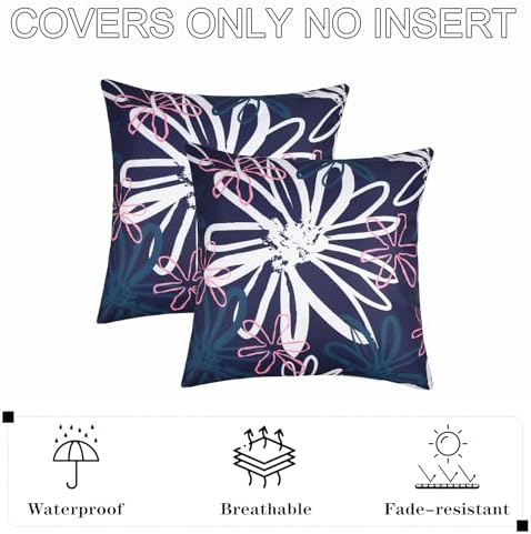 Pyonic Outdoor Waterproof Pillow Covers Pack of 2 Dahlia Water Resistant Decorative Outdoor Pillow Covers 18x18 inch Square Patio Pillows for Funiture Garden,Blue - Image 3