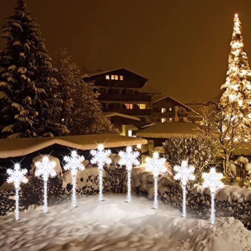 Ultra-Bright Shooting17 568LED Snowflake Lawn Stake Light 4 Stakes Total Christmas Outdoor Decoration with UL Standard Adaptor for Outdoor Pathway Lawn Holiday Party Home(White) - Image 5