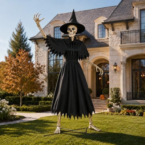 4 Pcs Black Witch Costume Set for 12 Ft Giant Skeleton Halloween Yard Decor - Image 2