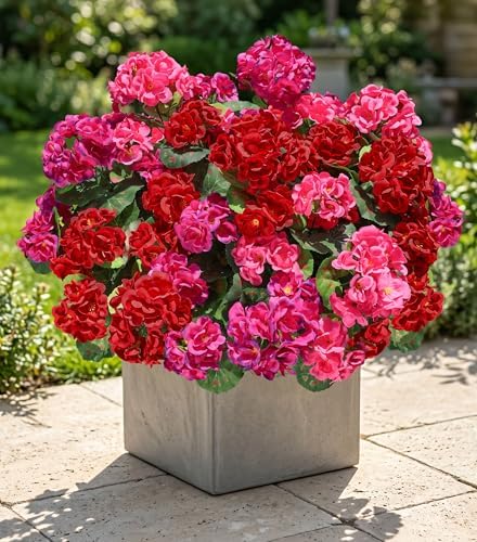 Artificial Geranium Fake Flowers for Outdoors Decoration, 6 Bundles Silk Geraniums Flower UV Resistant Look Real Faux Plants for Front Door Garden Porch Planter Patio Balcony Yard Indoor Home, Mix by HyeFloraartificialflowers