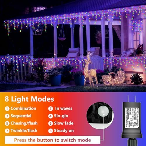 YEGUO 66ft 800 LED Christmas Lights Outdoor Waterproof, 160 Drops Christmas Icicle Light Indoor, 8 Modes Icicle Xmas Lights with Memory Timer(Multicolor) - Image 4