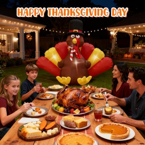 Thanksgiving Inflatables Turkey Outdoor, 5 FT Thanksgiving Blow Up Turkeys with LED Lights Built-in for Holiday, Party, Yard, Lawn, Garden, Outside - Image 3