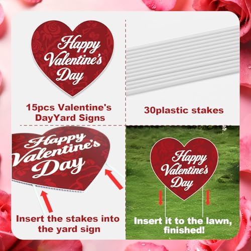 15 PCS Valentine's Day Decorations Valentine's Day Yard Signs, Valentines Love Heart Outdoor Decorations, Happy Valentines Day Heart Yard Signs, Valentine's Day Wedding Anniversary Outdoor Decor SetLawn Pathway Decor - Image 6