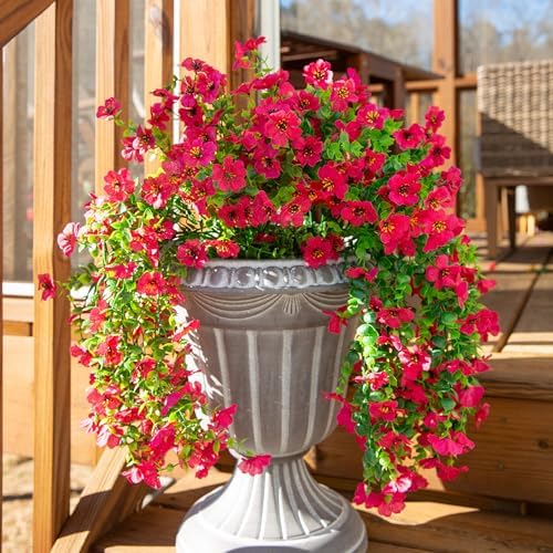 HyeFlora Artificial Flowers for Outdoors Fake Hanging Decoration, 2Pcs Hotpink Spring Decor, Realistic Plants, UV & Fading Resistant Silk Flower for Porch Patio Balcony Planter Yard - Image 6