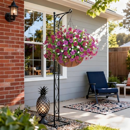 Ammyoo Artificial Mums Fake Flowers Basket for Outdoor Decor - Image 6