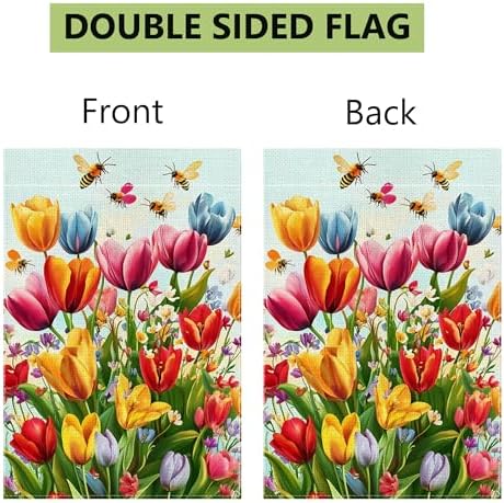 Spring Summer Tulip Garden Flag 12x18 Inch Double Sided, Colorful Welcome Yard Decor, Farmhouse Outdoor Flag for Lawn Patio Porch - Image 7