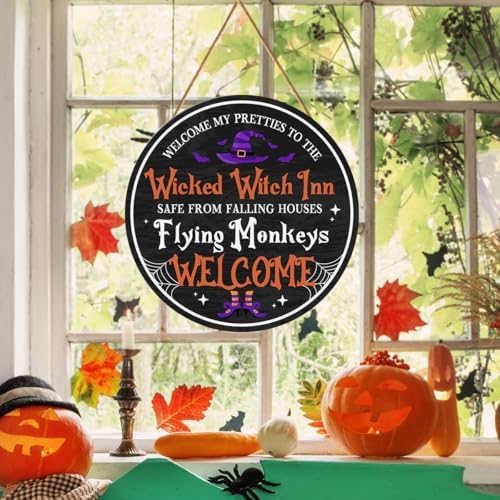 Halloween Witch Door Decor Halloween Witch Welcome Sign Wooden Hanger for for Front Door Porch Wall Indoor Home Office Kitchen Decor - Image 5