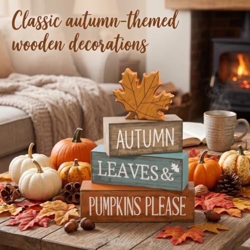 Lineshading 4 Pcs Fall Table Decor, Thanksgiving Wooden Maple Leaf Sign - Image 2