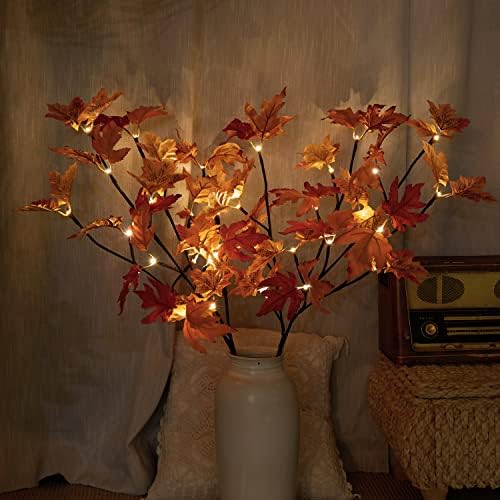 LIGHTSHARE 32IN 32LED Lighted Willow Twig Branch, Maple Leaf, Built-in Timer, USB Plug-in and Battery Powered, Décor for Home, Festival, Party, Christmas, Night Light - Image 5