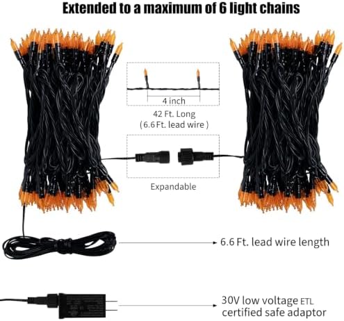 2Pack Orange Outdoor Halloween Lights, 39Feet 100 LED Mini Lights with 8 Lighting Modes, Connectable Halloween String Light Plug in for Garden Patio Haunted House Ghost Holiday Lighting Decoratio - Image 5