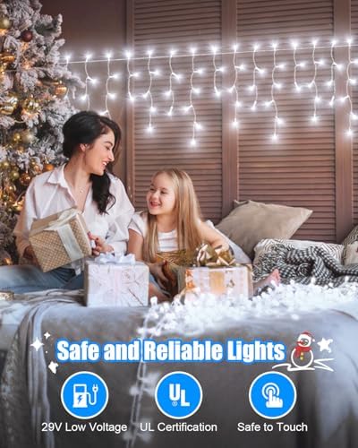 106 FT Christmas Lights Outdoor, 972 LED Waterproof Outside Christmas Lights Plug in, Connectable 8 Modes Hanging Fairy Lights with 216 Drops for House Eaves Yard Patio Wedding Decoration, Cool White - Image 5