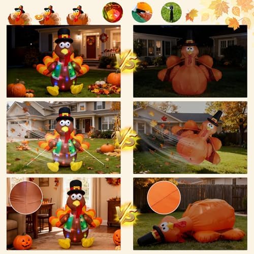 Evoio Thanksgiving 4 FT Inflatable Blow up Turkey Outdoor Yard Decorations - Image 5