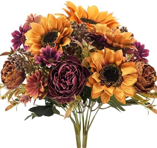 GTIDEA 2 Bundles Fall Artificial Flowers Bouquet, Fake Sunflowers Flowers by GTIDEA