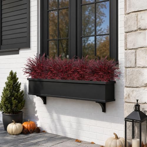 HyeFlora Artificial Fake Outdoor Plants for Fall Decoration, 8PCS Faux Wheat Grass Greenery Shurbs UV Resistant Fake Plant for Planter Home Garden Porch Window Box (Burgundy) - Image 7