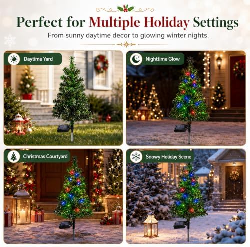 FANFX Solar Christmas Tree Lights 2 Pack Outdoor Pathway Yard Holiday Decor - Image 7