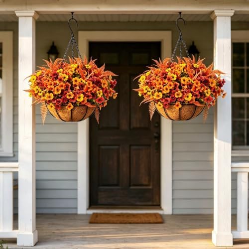 2 Set Artificial Flowers Hanging Basket Outdoor Fall Flower for Autumn - Image 5