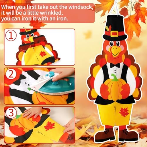 NOVWANG Thanksgiving Turkey Windsock Fall Outdoor Home Hanging Decoration - Image 3