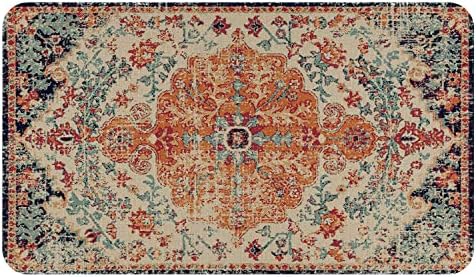 Boho Style Door Mat, Welcome Doormat for Indoor/Outdoor Entrance, Non-Slip Machine Washable Bohemia Floor Mat for Farmhouse Patio Entry & Mudroom Retro Orange Floral Rug Decor 17x30 Inch by Eikunn