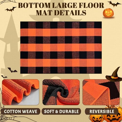 Halloween Outdoor Rug Set, Boo Door Mat 28 x 43 in, 2 Pcs Welcome Mat Set, Halloween Bats Rug, Black Doormat, Halloween Front Porch Doormats, Orange and Black Buffalo Plaid Mats for Outdoor Decor - Image 6