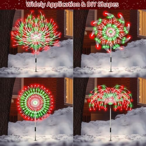 Enhon 4 Pack Plug in Christmas Pathway Firework Lights, 1440 LED Waterproof Xmas Garden Starburst Stake Lights with 8 Modes for Driveway Walkway Yard Lawn Patio Decorations(Red, Green) - Image 4