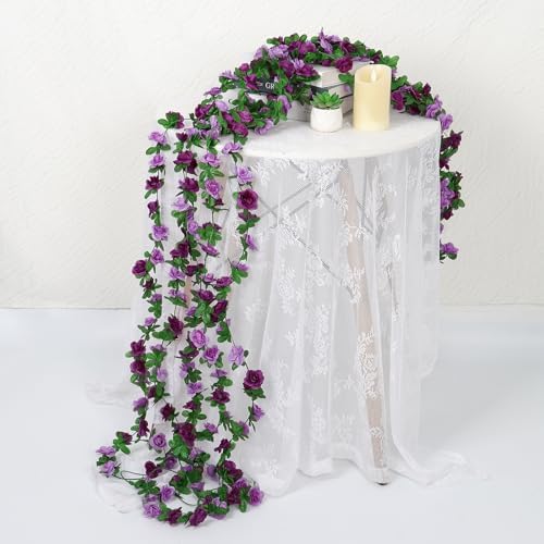 18 Pack 144 FT Artificial Flower Garland Fake Purple Roses Vines Flowers - Image 4