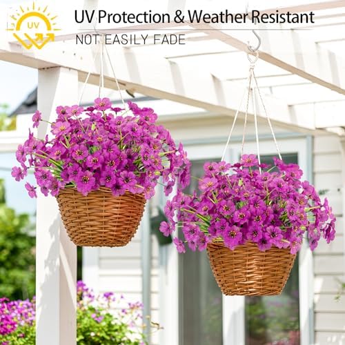 6 Bundles Purple Artificial Flowers for Outdoors, UV Resistant Faux Plants - Image 3
