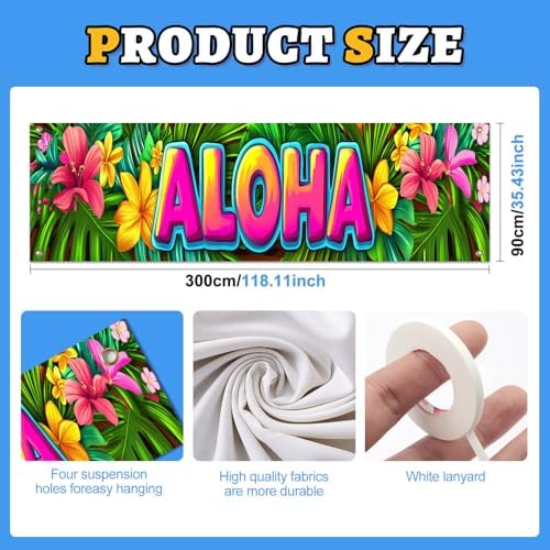 HOMETITUTE Aloha Banner Luau Decorations 10x3FT Large Hawaiian Banner Leaf Luau Beach Theme Backyard Party Decoration Pool Party BBQ Patio Garden Welcome Summer Indoor Outdoor Celebration Display Decor - Image 6