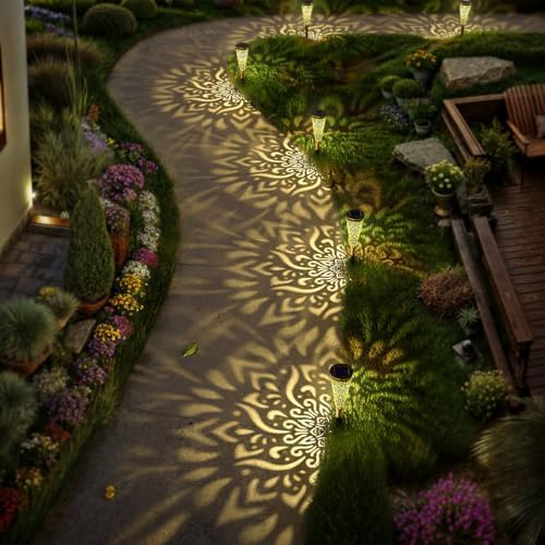 6 Pack Solar Lights Outdoor Garden Decorative Mandala Solar Garden Lights with Warm Light Waterproof Solar Pathway Landscape Lights for Path Backyard Walkway Yard Decor, Gardening Gifts for Women - Image 4
